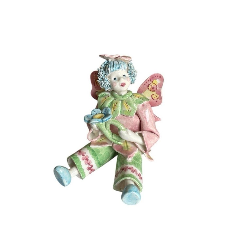 Gumps San Francisco Signed Fairy Made in Italy Sitting Fairy Holding Flower Rare